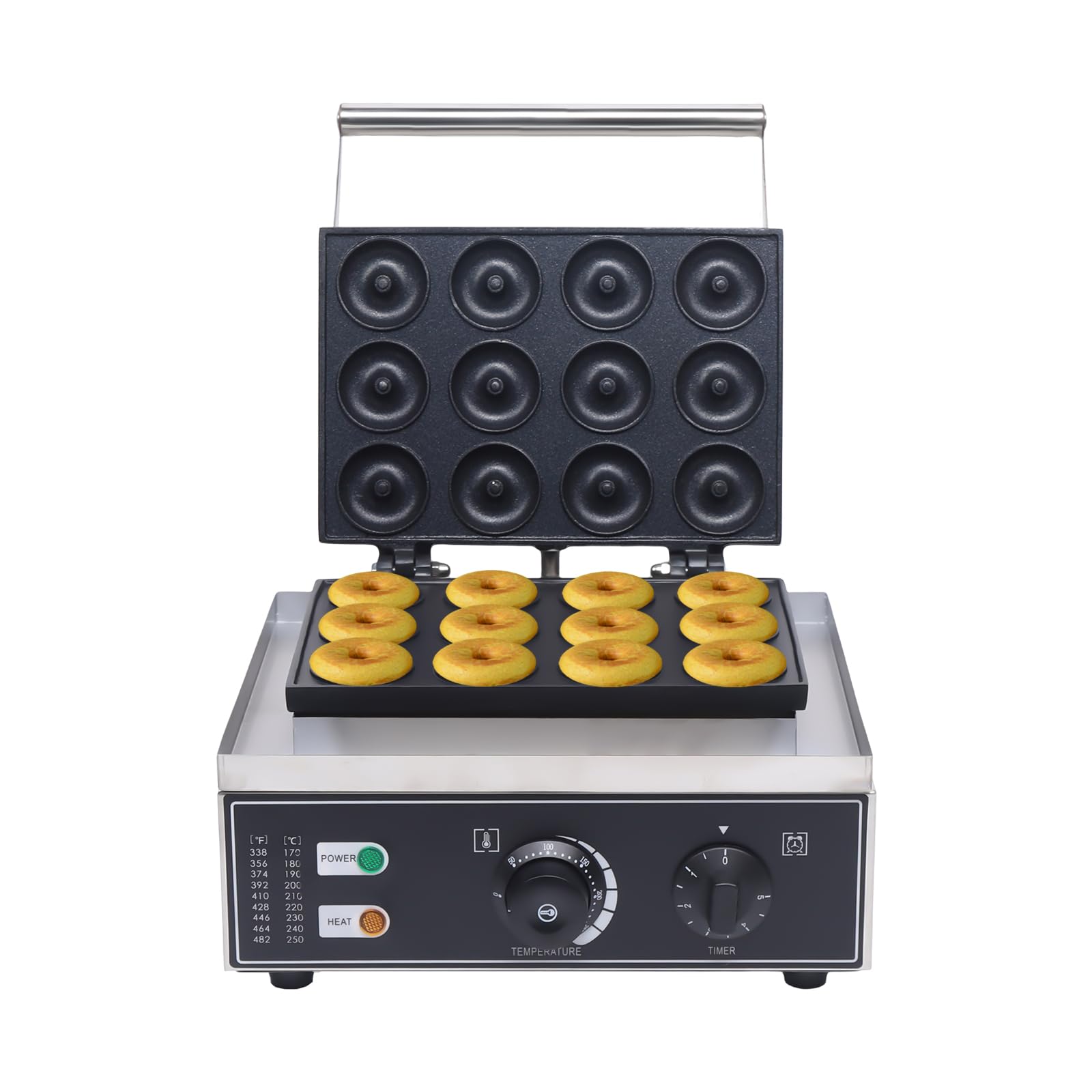 12 Holes Commercial Donut Machine, Mini Doughnut Maker, Double-Sided Constant Temp 122-572?, 1550W Donut Maker Machine for Home, Cafes, Bakeries, Dessert Shops, Dia 1.97in