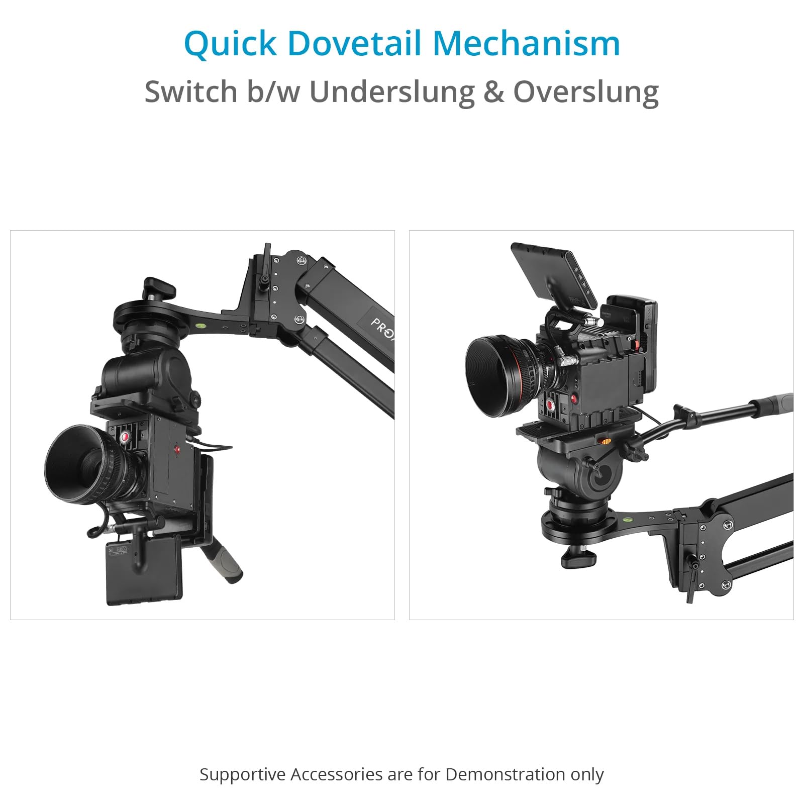 PROAIM 2,2 m Wave Fold Videokamera Auslegerkran 15 kg Nutzlast 100 mm Kamera & Stativ Montage Schneller Schwalbenschwanz-Mechanismus Teleskop-Drehverstellungen vorne und hinten (JB-WVFD-01)