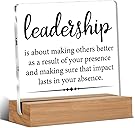 Gifts for Leader Boss Mentor Leadership Quote Clear Desk Decorative Sign Leadership is About Making Others Better Sayings Acrylic Sign With Wooden Stand for Desk Table Shelf
