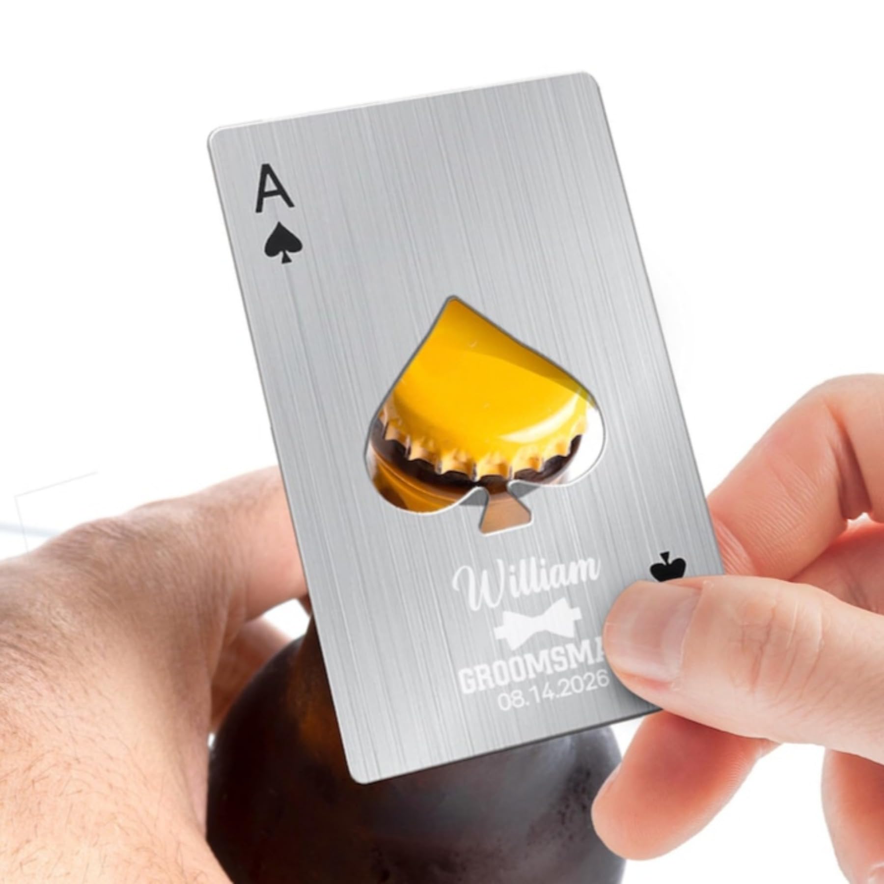 Apribottiglie con incisione, asso di picche, apribottiglie personalizzato, regalo di nozze, apribottiglie con carta di credito, regali per proposte di sposo (60 pezzi)