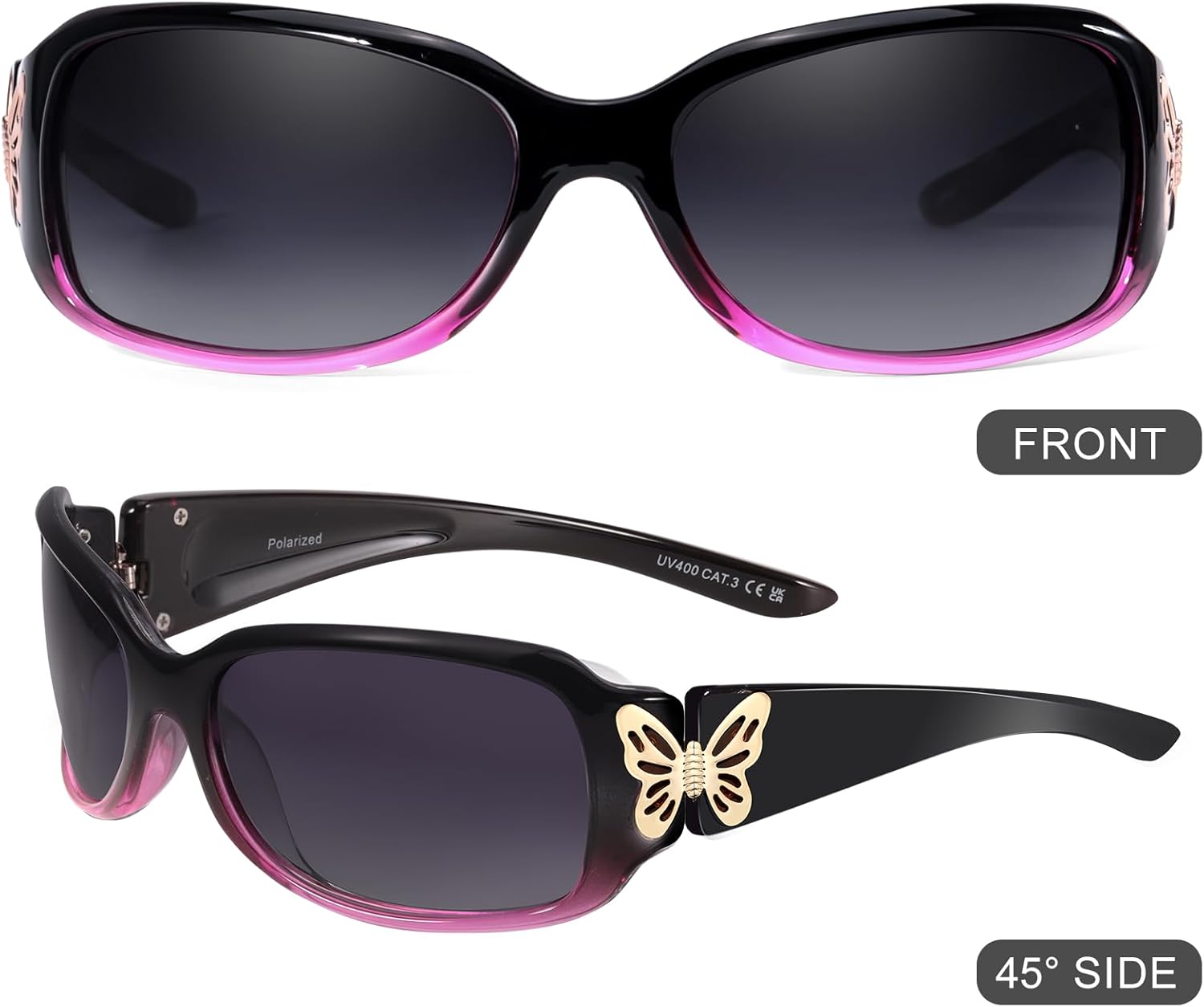 IGnaef Polarized Sunglasses for Women, Trendy Wrap Around Jackie-O Style with Butterfly Decoration IF022 - Image 7
