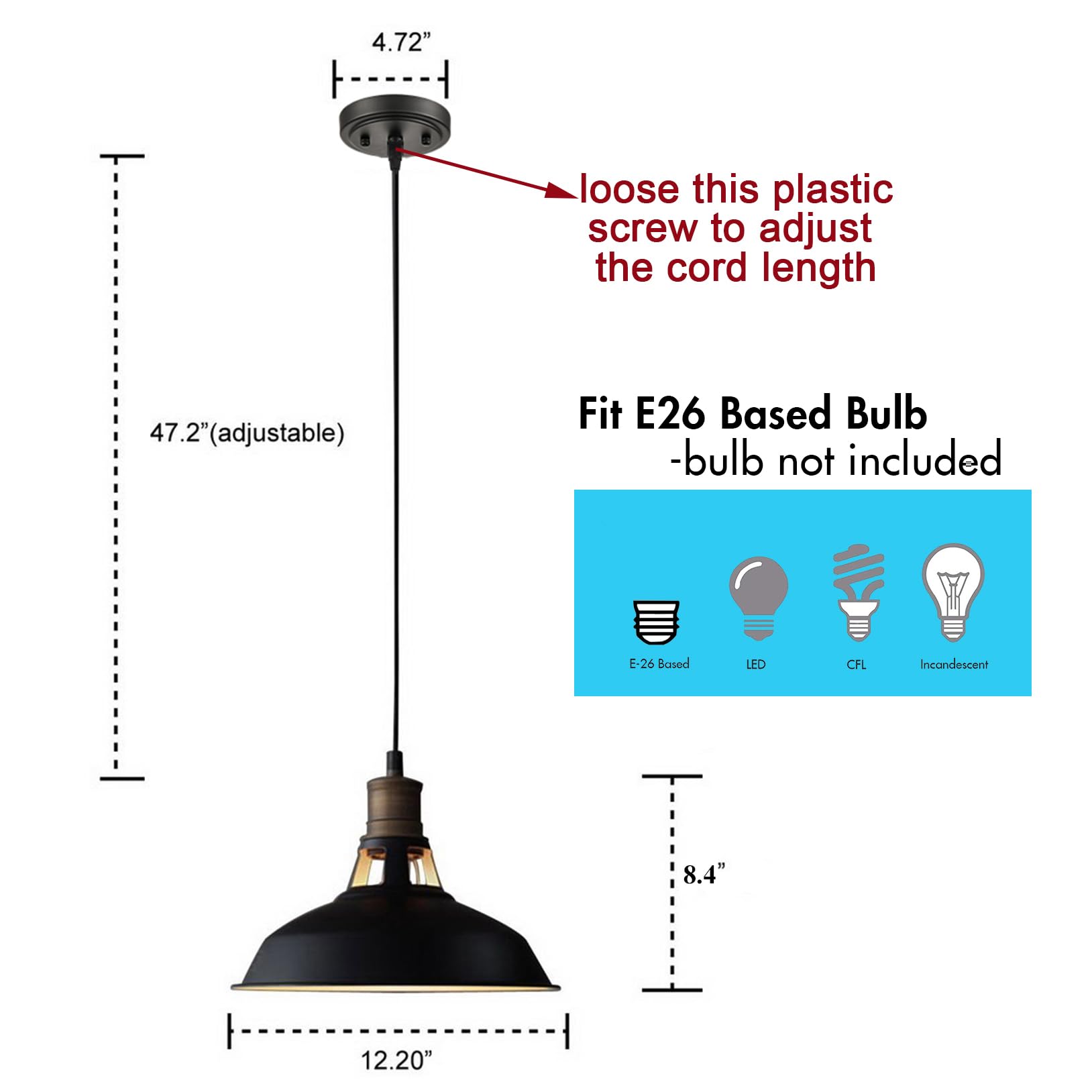 CLAXY Farmhouse Pendant Light Black Hanging Pendant Light
