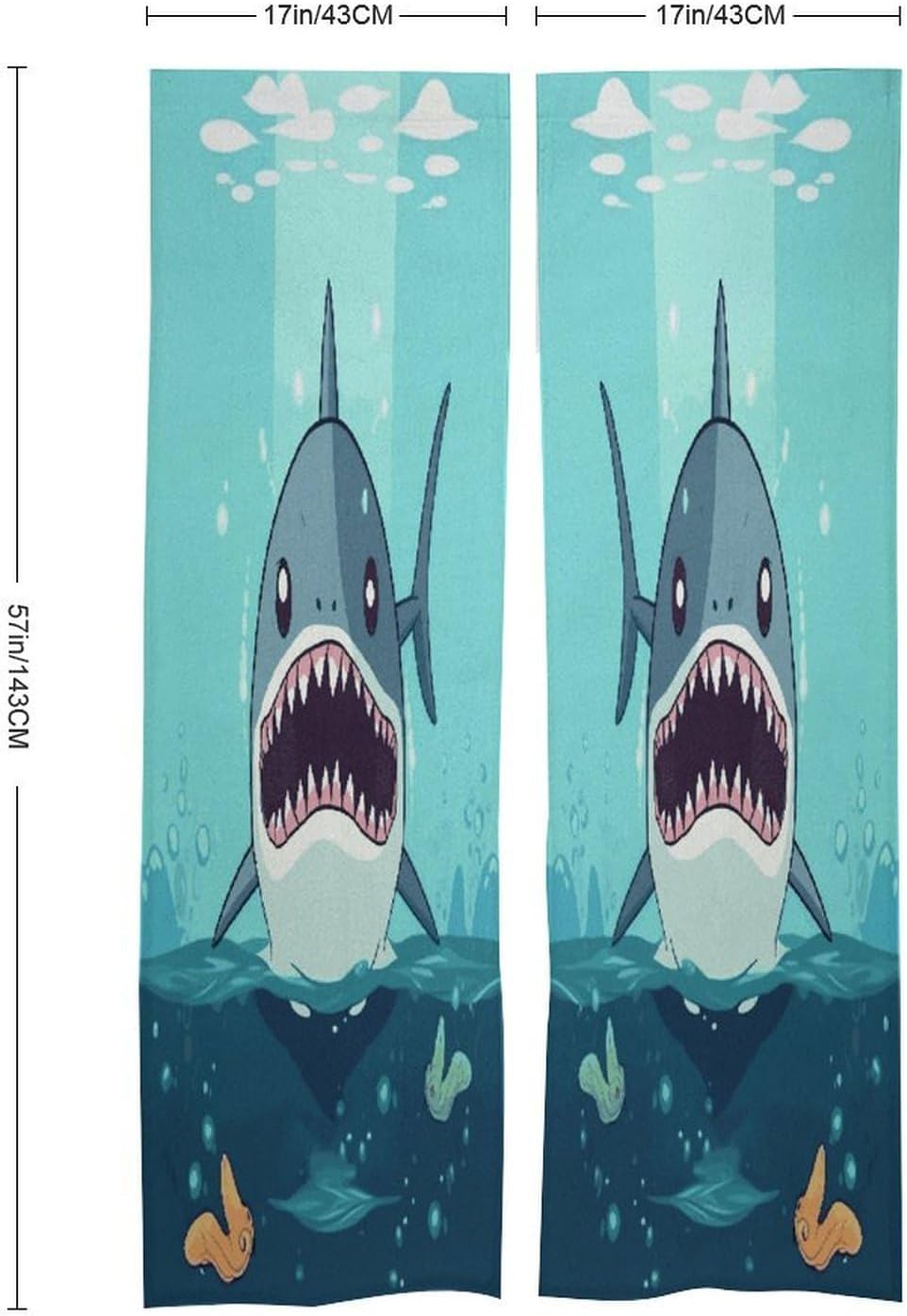 Cartoon Shark Floating in Water Door Curtain Printed Doorway Noren Japanese Style Doorway Room Divider Curtains for Privacy Partition Divider Kitchen Home Decorations Wall Hanging