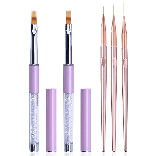 SILPECWEE 5pcs Ombre Nail Brush Cepillo de detalle de uñas pinceles de arte de uñas Cepillos de diseño de uñas Cepillo de revestimiento de pintura