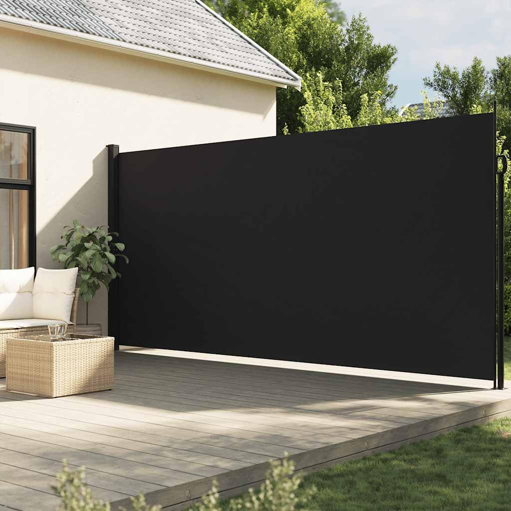 IKAYAA Retractable Side Awning Privacy screen garden Sun Shade Protector Balcony Screen Fence Panels Wind & UV Protection Garden Awning-black-200 x 500 cm