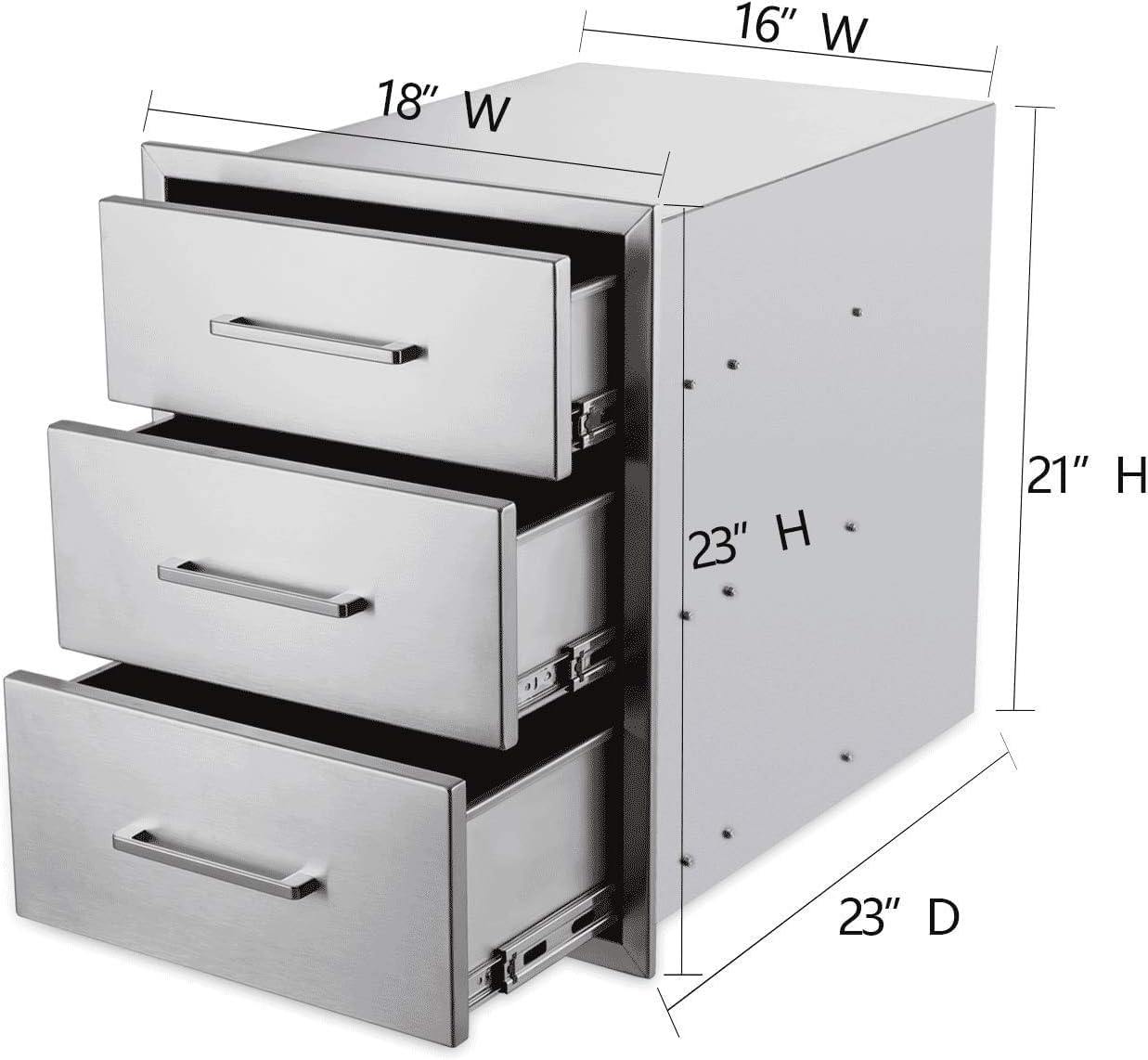 Outdoor Kitchen Drawer Stainless Steel 3-Drawer, BBQ Island Built-in Drawer Weatherproof, Flush Mount for Outdoor Kitchen and Grill Station (18"W*23"H*23“D)