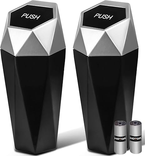 HOTOR Bote de basura para automóvil, paquete de 2 con 30 bolsas de basura, mini accesorios esenciales para el interior del automóvil, a prueba de