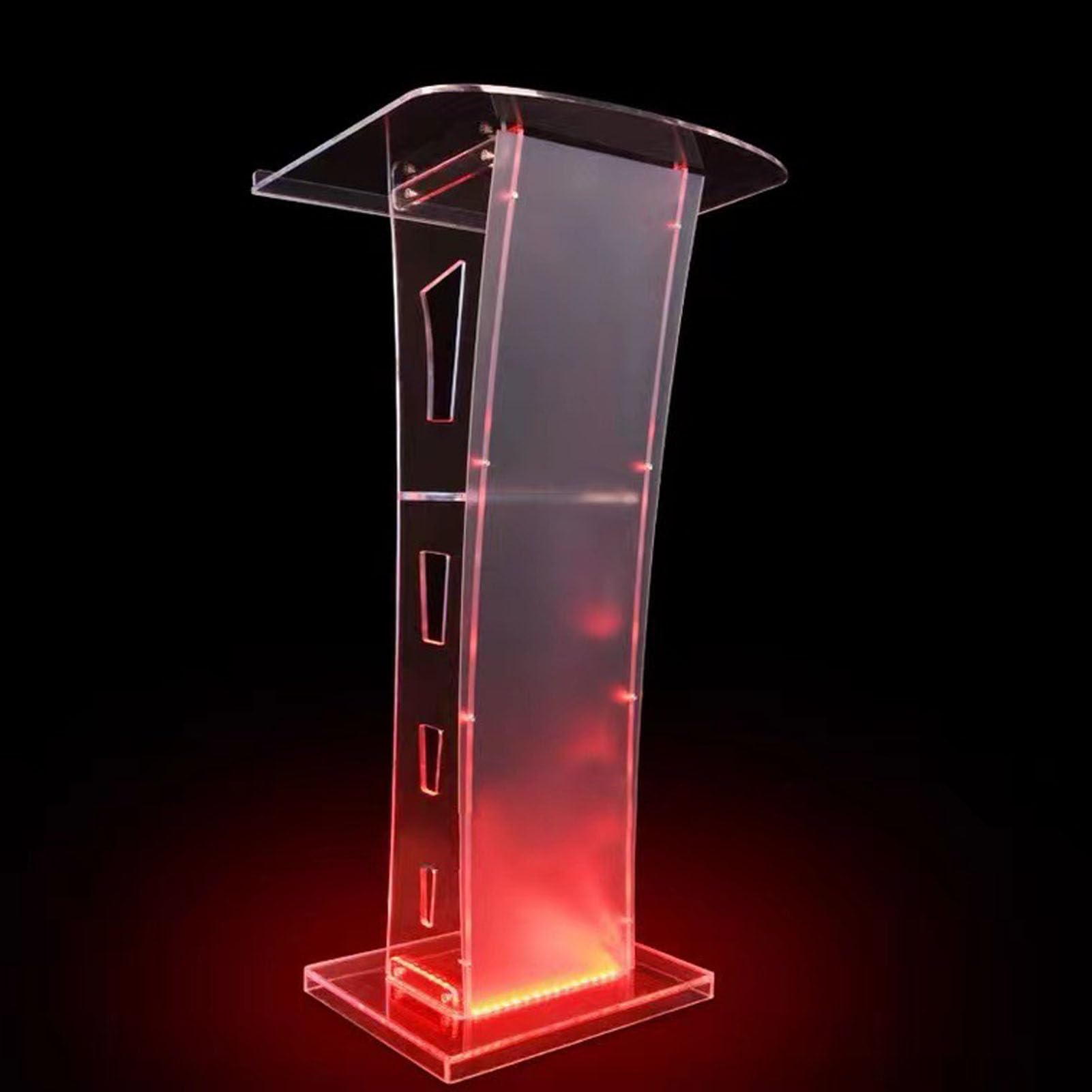 Soporte de podio transparente de 43 pulgadas fabricado en acrílico con luces integradas