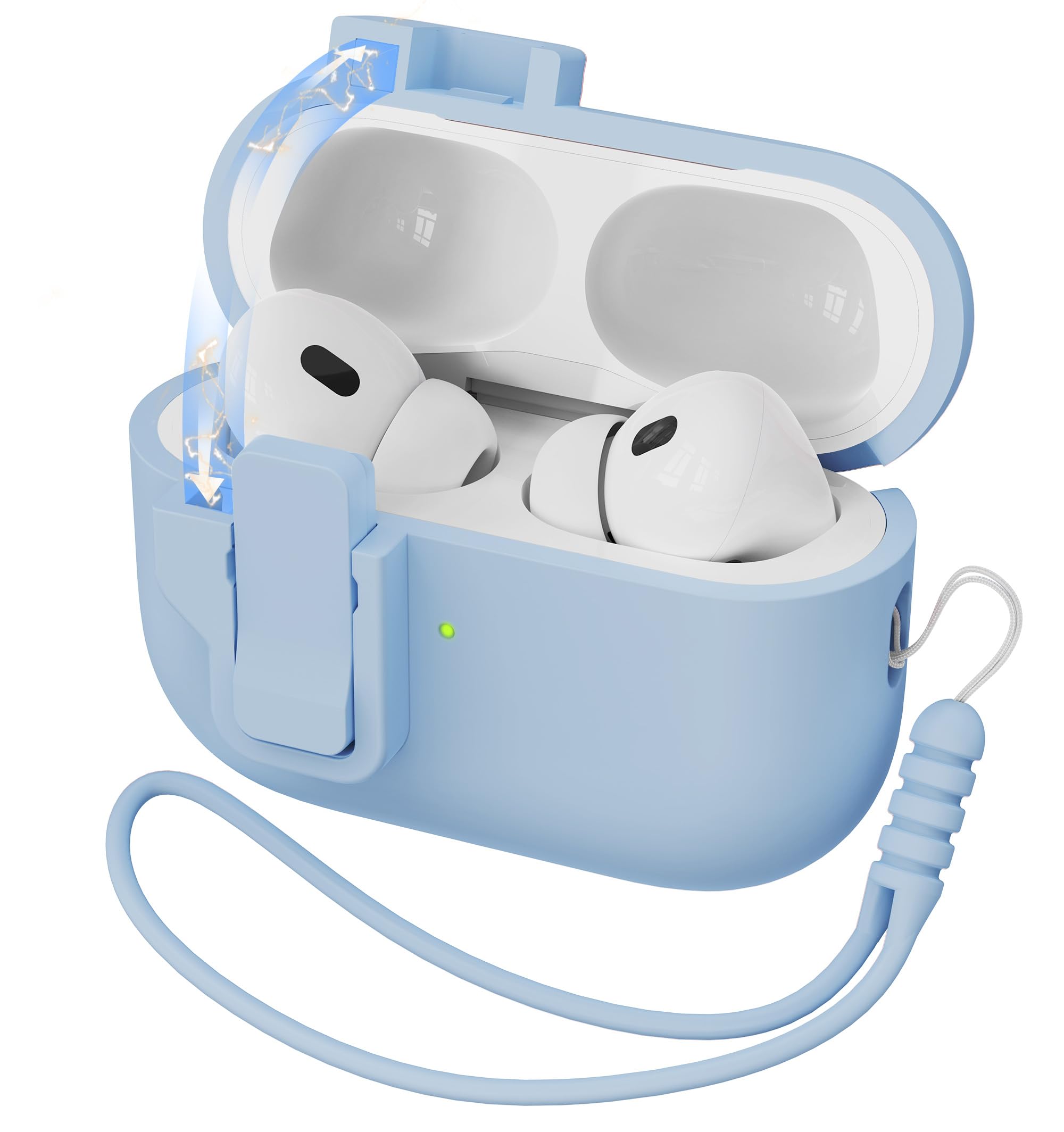 MHYALUDO Funda para AirPods Pro de 2ª generación, Funda para AirPods Pro de Silicona Suave anticaída de Grado Militar Que Absorbe los Golpes, Tacto de Piel con Llavero y Kit de Limpieza,Negro — view 34