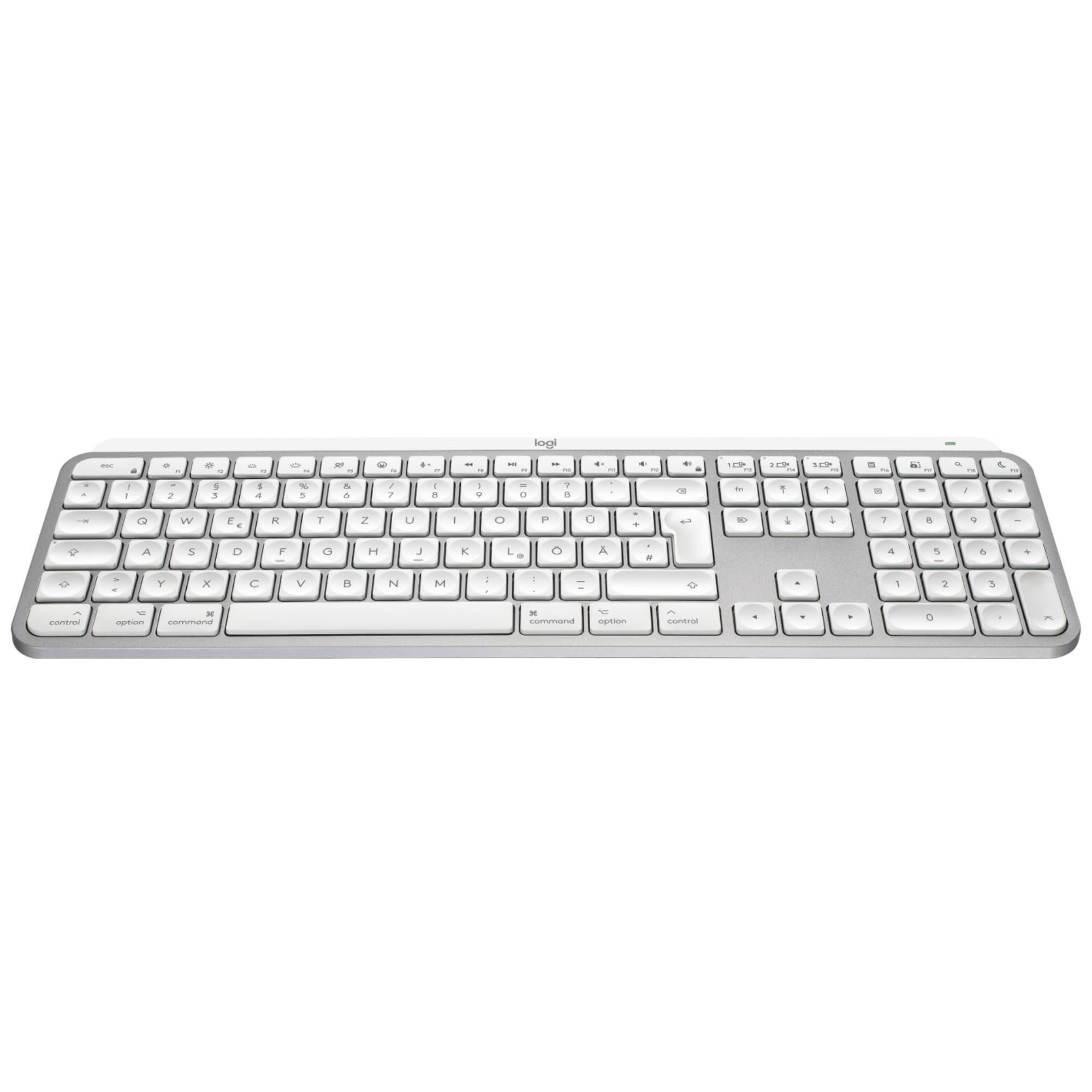 Logitech MX Keys S for Mac, klawiatura bezprzewodowa, płynne, precyzyjne pisanie jak na laptopie, Bluetooth USB C do MacBooka Pro, Macbooka Air, iMaca, iPada - Pale Grey - QWERTZ