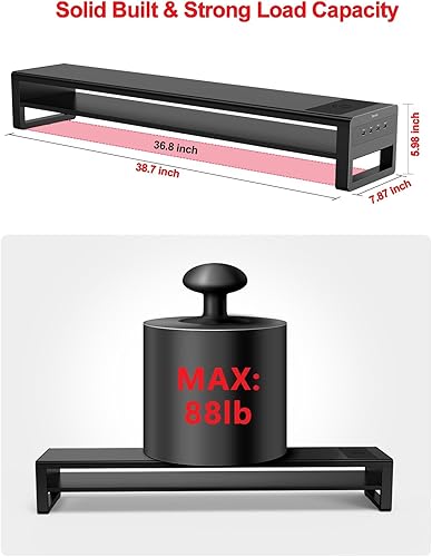 Miniatura 7 de Vaydeer Soporte de monitor dual de 2 niveles de aluminio con carga inalámbrica y 4 puertos USB 3.0 Hub de metal resistente y resistente para monitor