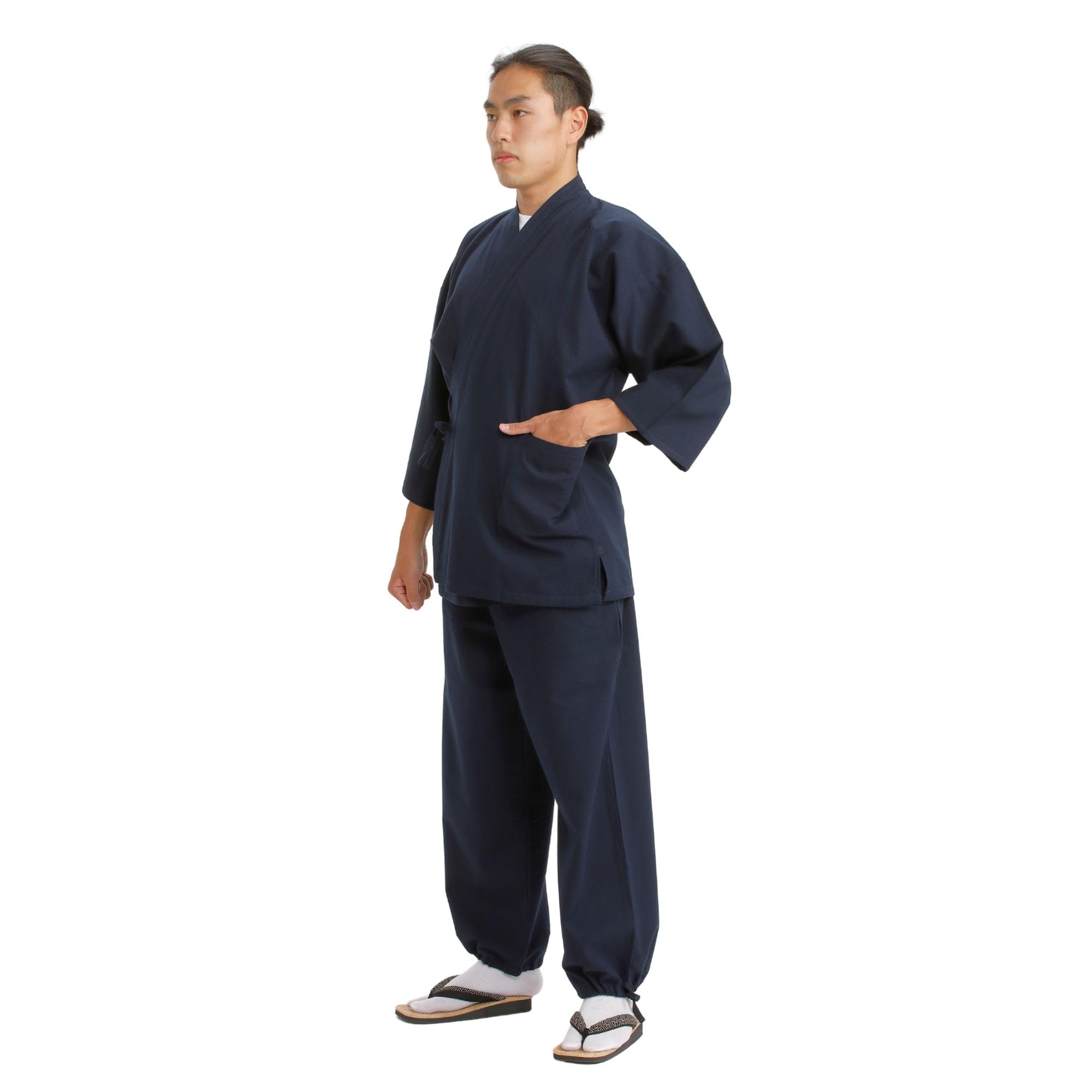 Edoten Herren Japan Kimono Steppkleidung Sashiko Samue, dunkel, marineblau, Large