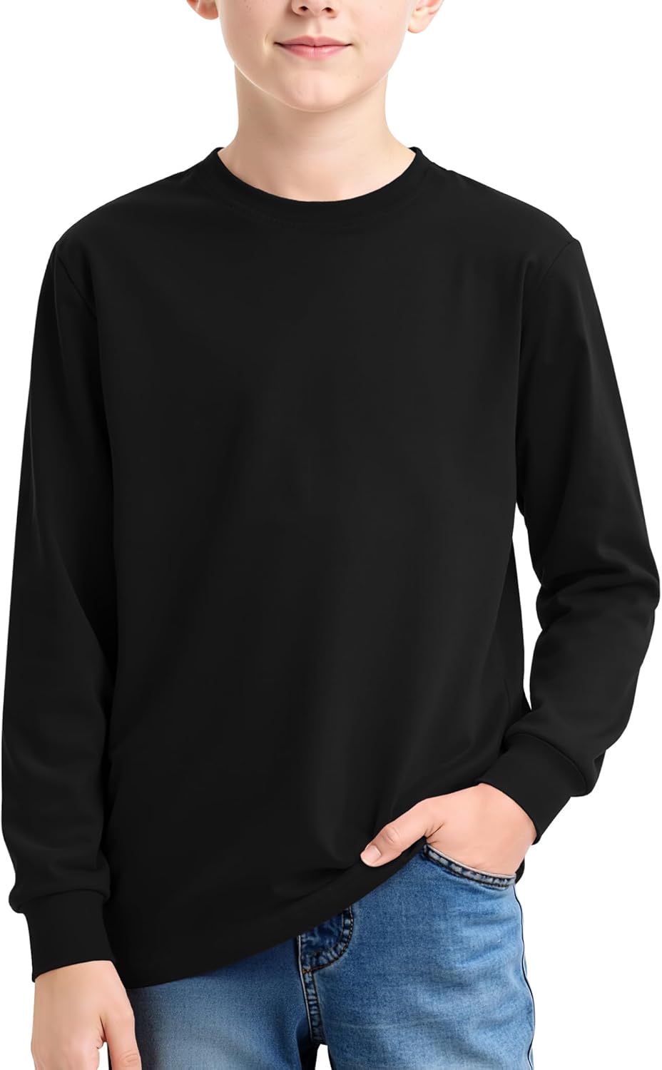 Auranso Boys Long Sleeve Shirts Crewneck Cotton Kids T-Shirts Solid Color Basic Tee Tops