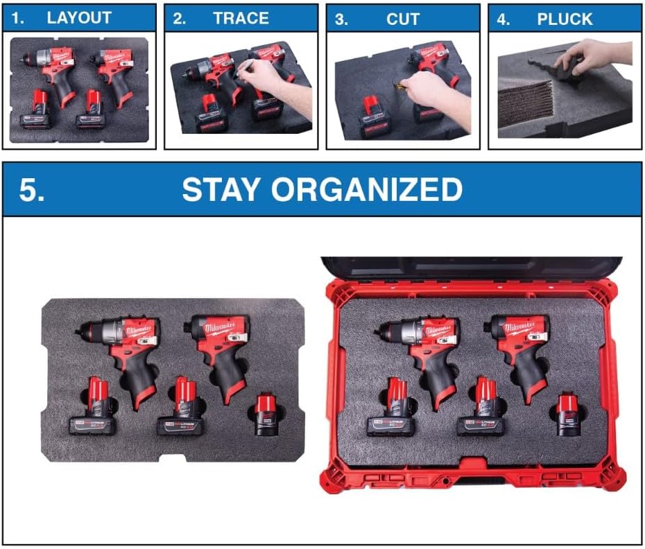 Miniatura 8 de Insertos de espuma Econo - Se adapta a Milwaukee Packout  48-22-8443 (kit de espuma de 3 piezas) NegroRojo