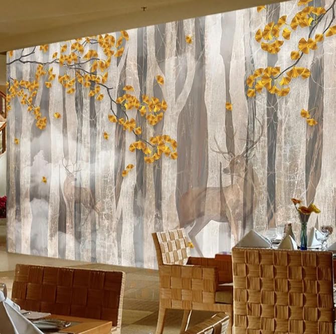 Fresque murale forêt de ginkgo 3D pour instaurer une ambiance zen dans votre chambre