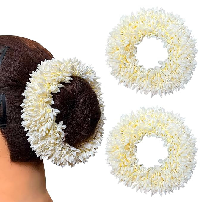 Tifurko White Color 12 inch Flower Fabric Gajra for Gorgeous Hairstyles Women Hair Band Hair Accessory Set (White) (Pack of 2) (B0D8HVW58Q) Amazon Price History, Amazon Price Tracker