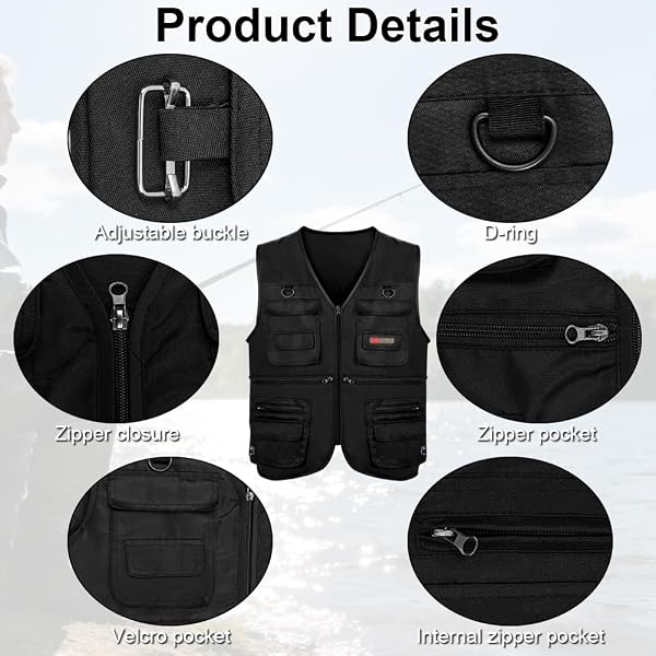 Chaleco de Trabajo al Aire Libre para Hombre,Chaleco de Pesca Multibolsillo, Chaleco Multifunción de Verano,Respirable Secado,para Trabajo, Safari, Fotografía, Senderismo,XL - 2