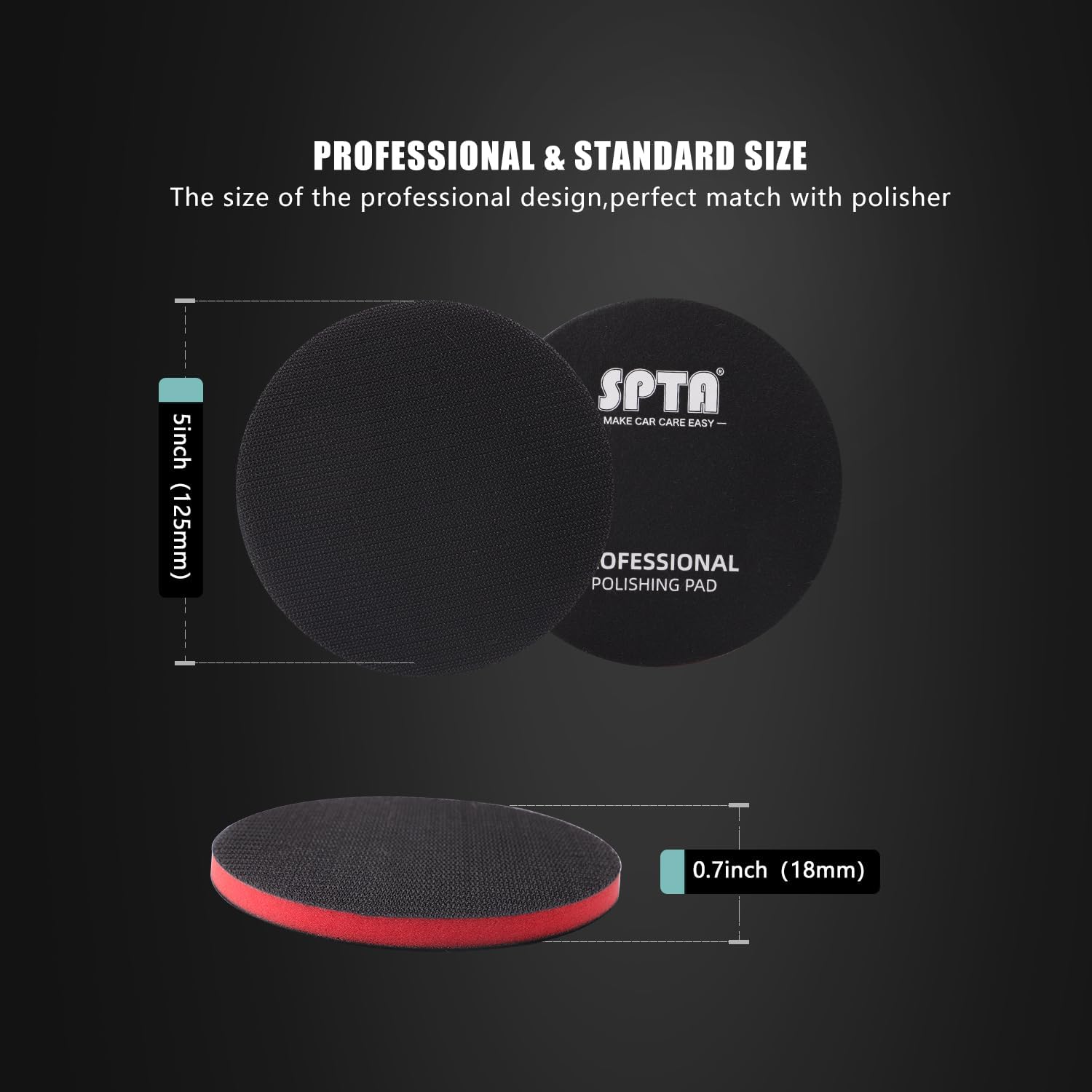 SPTA 5"(125mm) Backing Pad Hook and Loop Backing Plate 5/16"-24 Thread DA Air Random Orbital Sander/Polisher Backing Pad with 5" Interface Cushion Pad for Sanding Finishing Polishing Buffing - Image 2