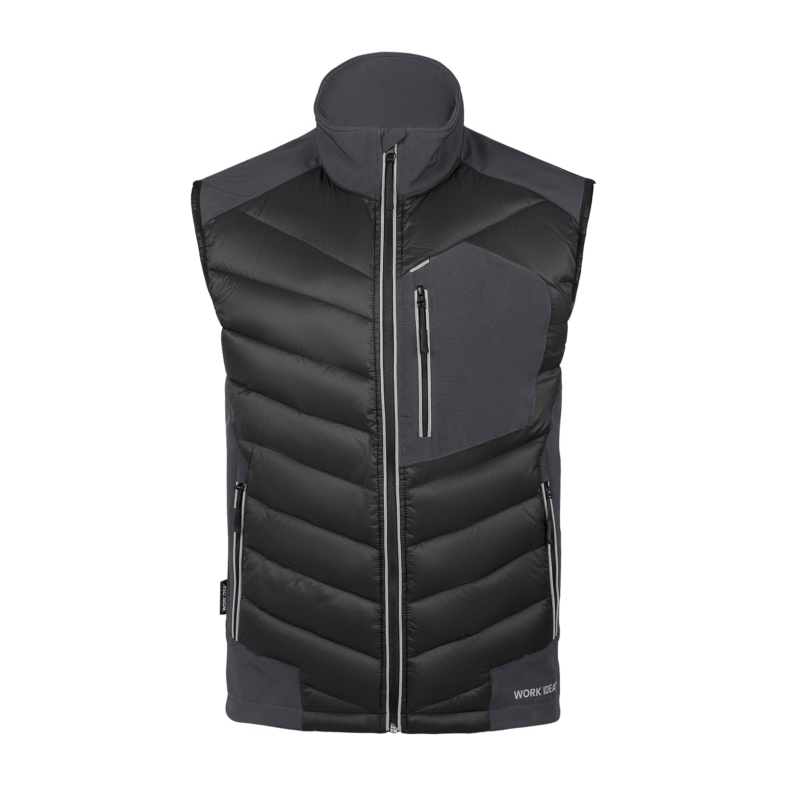 WORK IDEA Herren Outdoor Softshell Weste Wasserabweisend Winddicht Ärmellose Jacke - Atmungsaktives Leichtes Sport Vest mit Taschen für, Radfahren, Laufen, Wandern, Golf und Arbeitskontexte