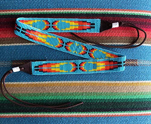 Hat Band Cowboy Western Beaded Hatband Turquoise Orange Yellow, Aztec, Men Women Handmade 7/8 X 21.5 Inches (Turquoise And Yellow) #TOP5