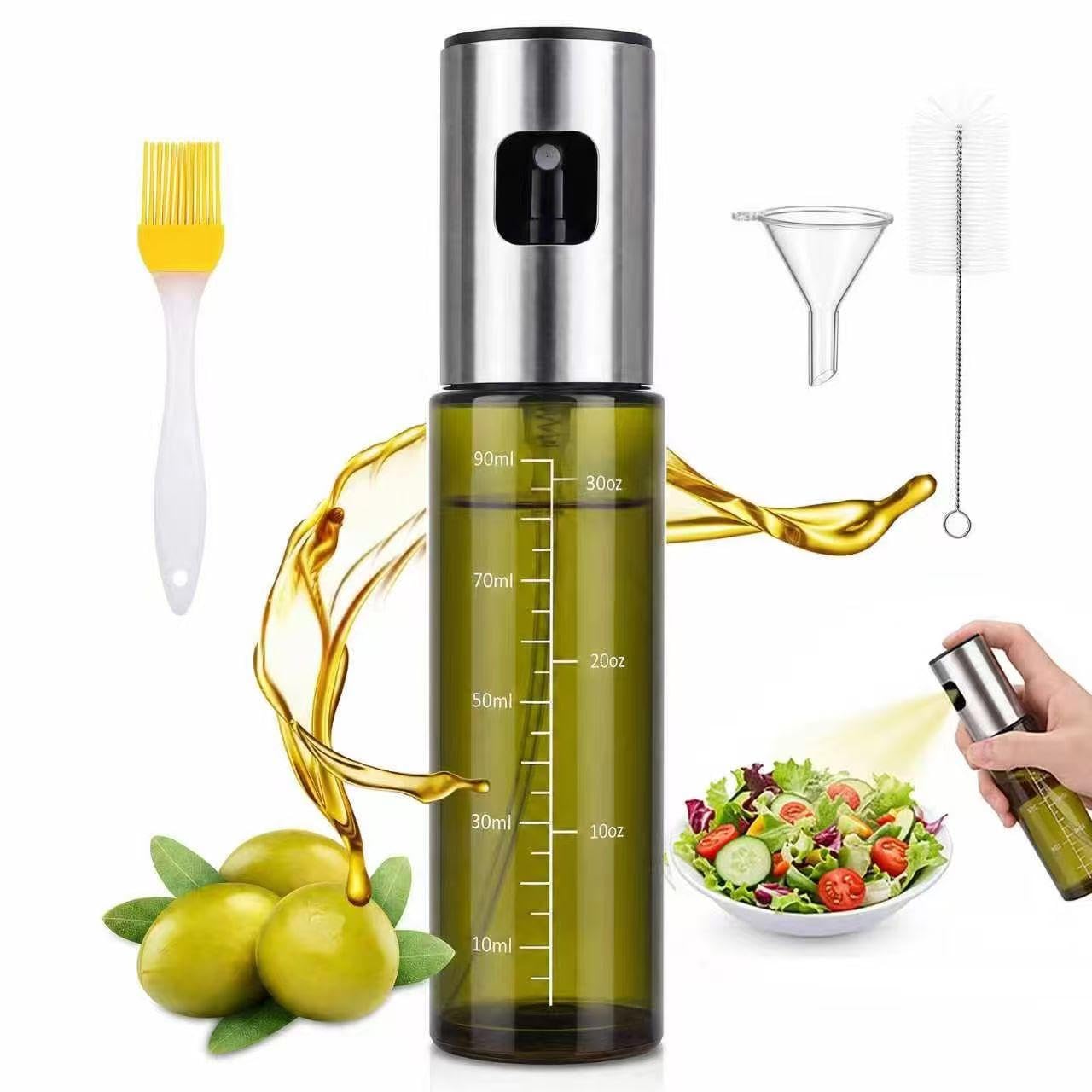 Latava Ölsprüher für Speiseöl, 2 Stück UV- Schutz Glas Sprühflasche Öl, 100% BPA frei Öl Zerstäuber Küche Ölsprühflasche Heißluftfritteuse, Oil Sprayer mit Skala & Trichter