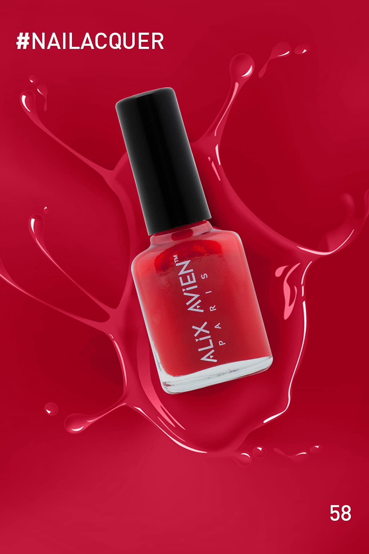 ALIX AVIEN Koyu Kırmızı Oje 58 - Yüksek Pigmentli Uzun Süreli Kalıcılık Hızlı Kuruma - Nail Lacquer 58