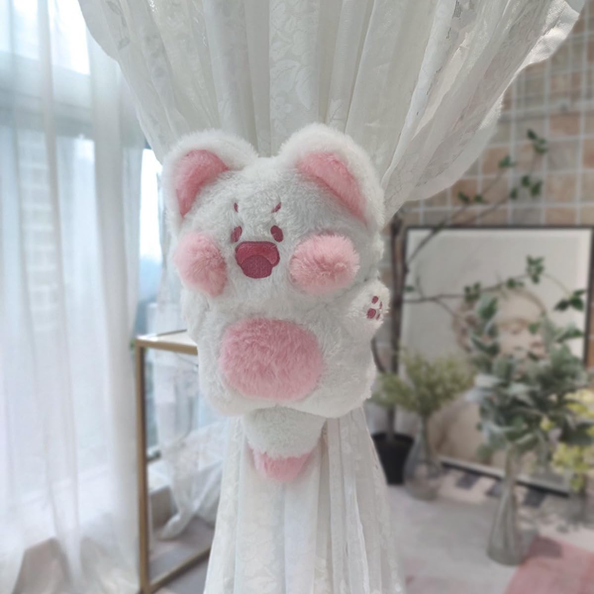 Embasses pour Rideaux, Sangles de Maintien Douces et moelleuses avec Boucle élastique, for Chambre à Coucher, Salon, décoration d'intérieur, Motif Mouton(Pink Cat,1)