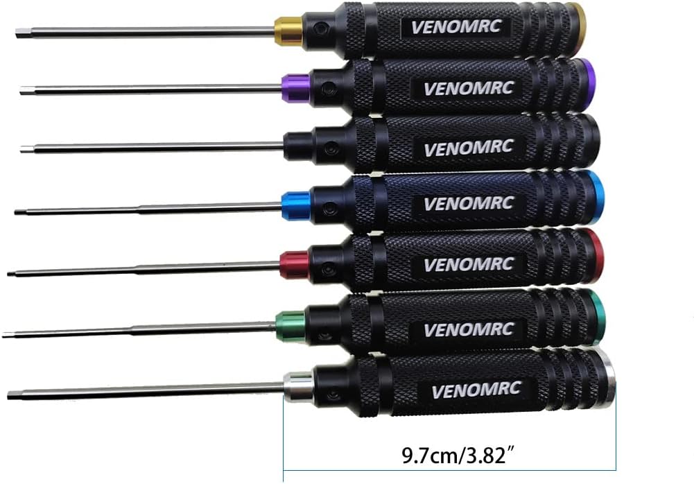 VENOMRC 7 Color Caps Hex Wrencher Hex screwdriver for RC CAR,HELICOPTER,Remote Control Car/airplane,0.05IN-1/16IN-3/32IN-5/64IN-1.5MM-2.5MM-3.0MM (HSS)