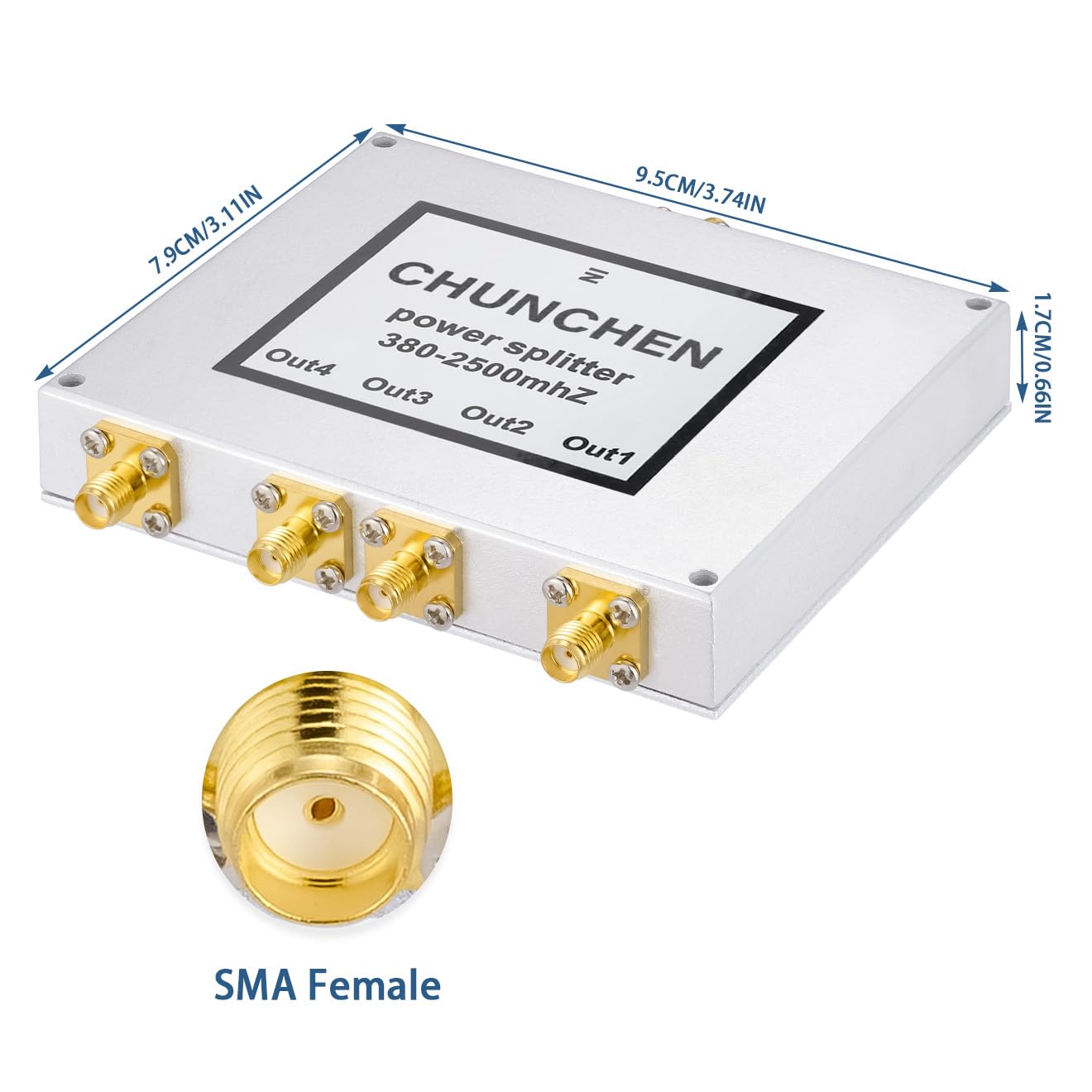Conector SMA hembra de 4 vías, divisor de potencia de 50 ohmios, divisor de señal de 380 MHz-2500 MHz, divisor de señal de cable, 1 entrada y 4 salidas para cable de antena