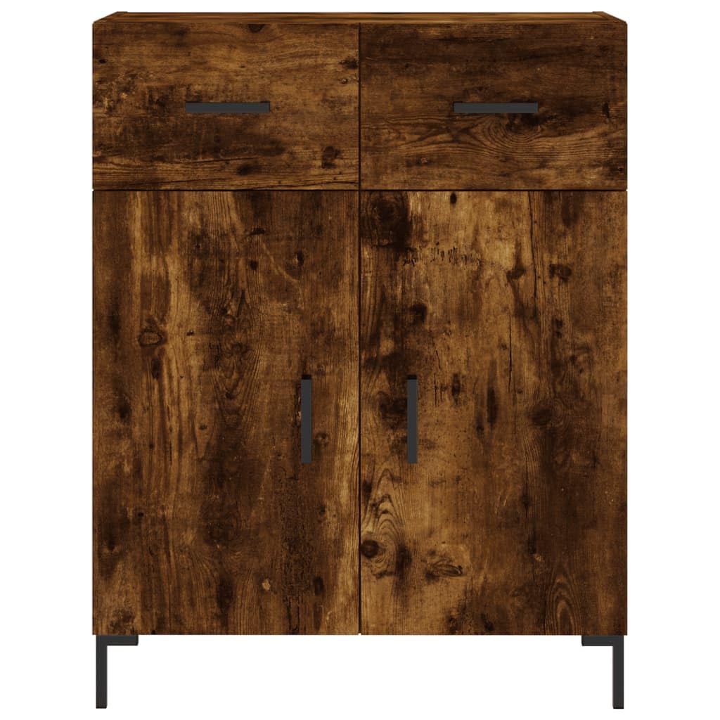 Générique Bufet wysoki Dąb wędzony 69,5 x 34 x 180 cm, szafka do przechowywania z drewna inżynieryjnego z metalowymi nogami, duża przestrzeń do przechowywania do salonu