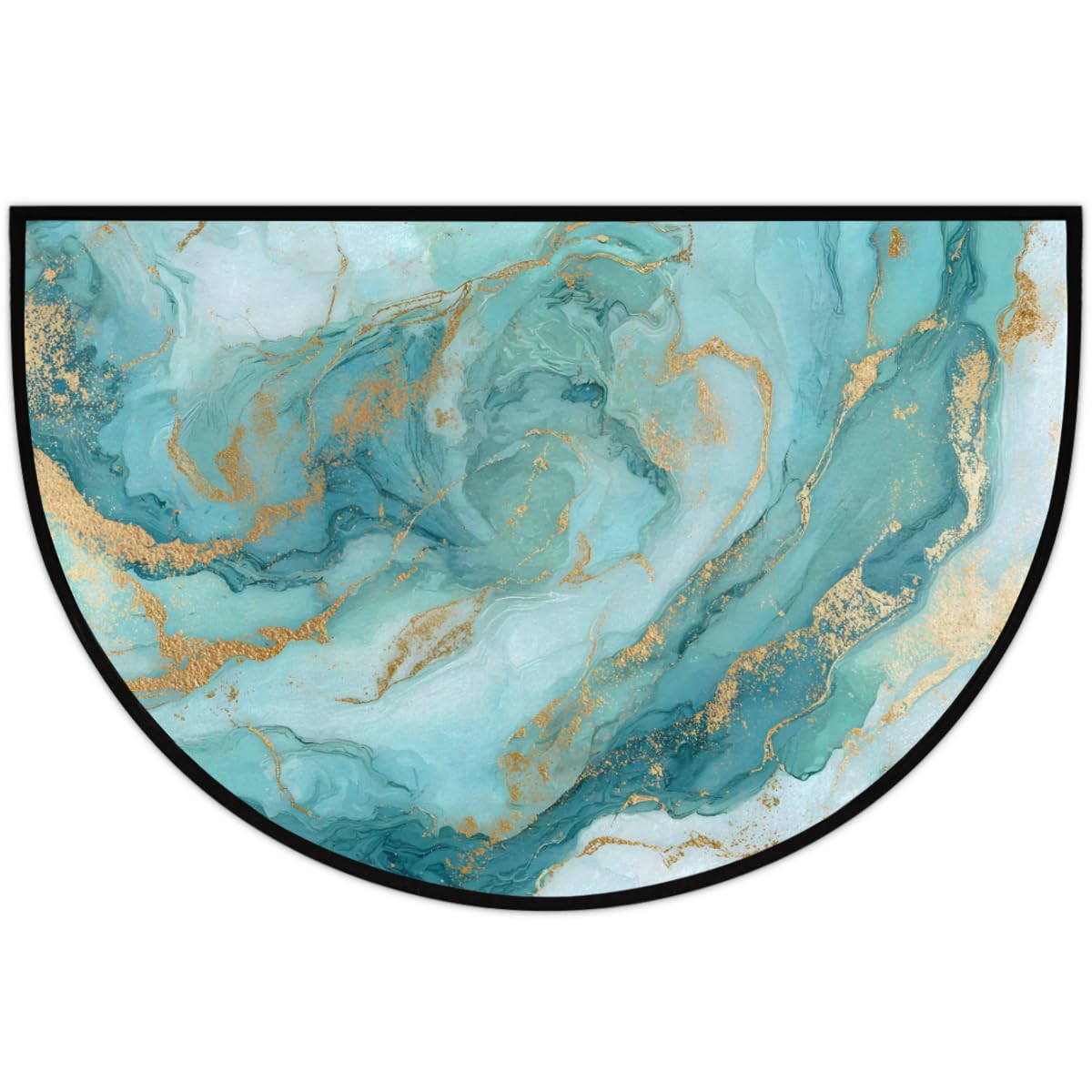 Pardick Half Round Door Mat Turquoise Marble Anti-Slip Semi Circle Rug 24X36 Indoor Door Mat Half Moon Bath Mat, Washable Decorative Floor Mat for