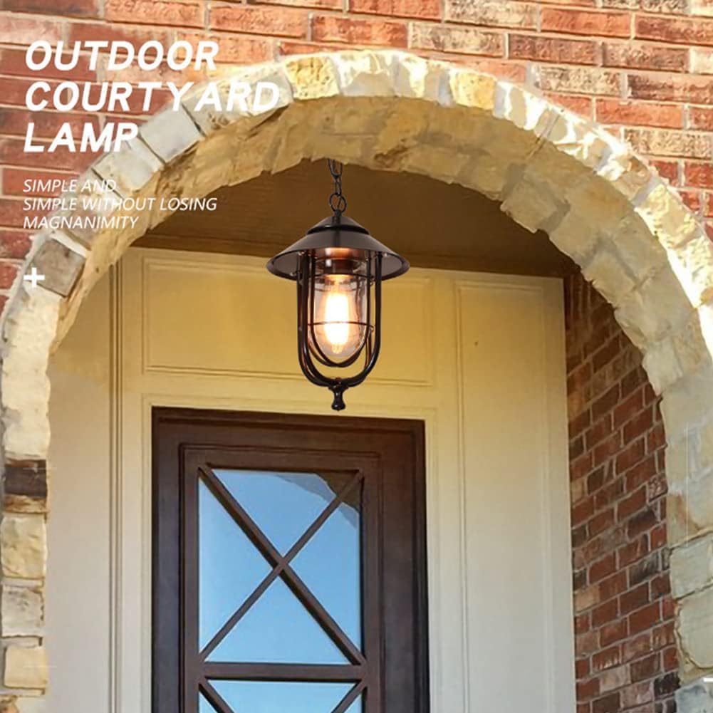 Home Decoration Outdoor Pendant Lamp for Indoor Outdoor Hanging Lanterns Brown Waterproof Ceiling Mount Lamp Round Clear Glass Mid Century Modern Black Outdoor Chandelier for Porch Entrance