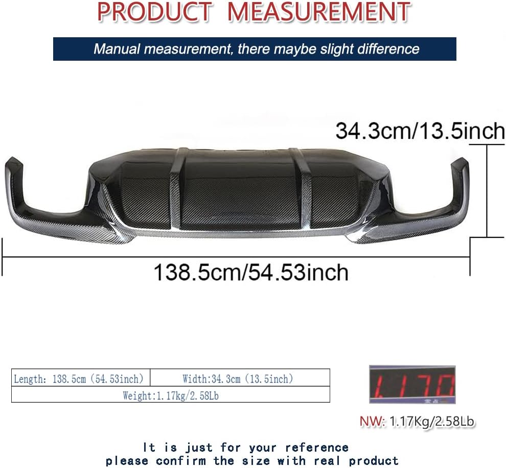 Carbon Fiber Rear Diffuser Fits for BMW 5 Series F10 M-Sport 528i 530i 535i 550i 2011-2016 Rear Bumper Lip Spoiler, High-Stiffness Lightweight Construction, Aerodynamic Valance Protector