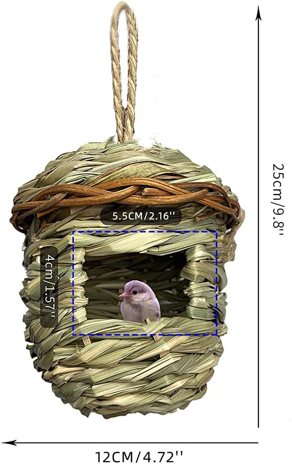 Hummingbird House for Outside for Nesting, Hanging Bird House with Rope for Outdoors, 9.8 x 4.72 Inch Hand Woven Natural Grass Birdhouse,Garden Outdoor Home Decoration,for Finch Canary,2 Pack: Pet Supplies