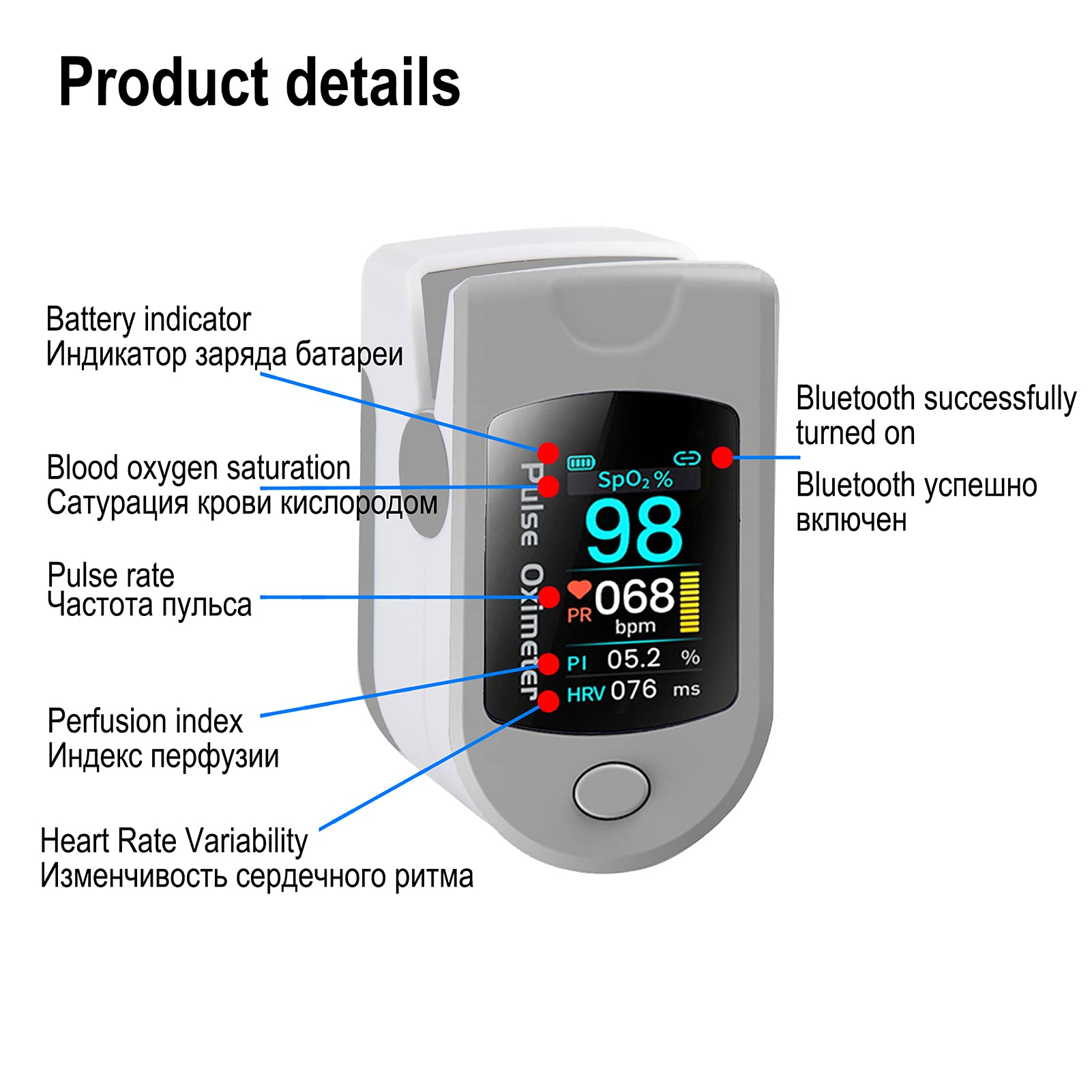 Ossimetro Portatile Monitor Per La Saturazione Di Ossigeno Nel Sangue Pulsossimetro Da Dito SpO2, Precisione Di Misurazione Superiore Registratore Squisito, Compatto E Leggero, Senza Batteria