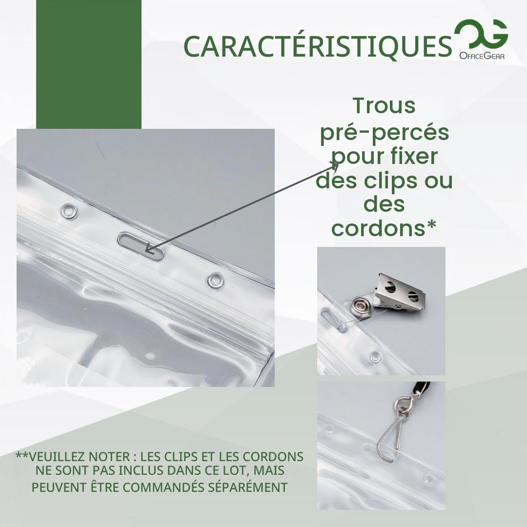 OfficeGear Lot de 200 porte-badges d'événement verticaux à suspendre - Taille A6 (4x6 in / 105 x 150 mm) - Ouverture sur le dessus pour cartes d'identité, passeports, badges visiteurs