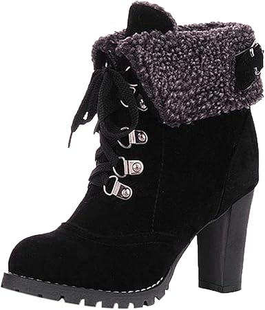 Amazon.com: Botines para mujer con tacón de talla grande para invierno,  cálidos, de moda, con cabeza redonda, tacón alto : Ropa, Zapatos y Joyería