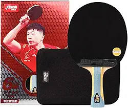 DHS Raquete de tênis de mesa 6 estrelas, cabo de haste 6002/6006 ou suporte para caneta, raquete de pingue-pongue da série Superstars com um protetor de borracha Ppbigu / película de proteção de