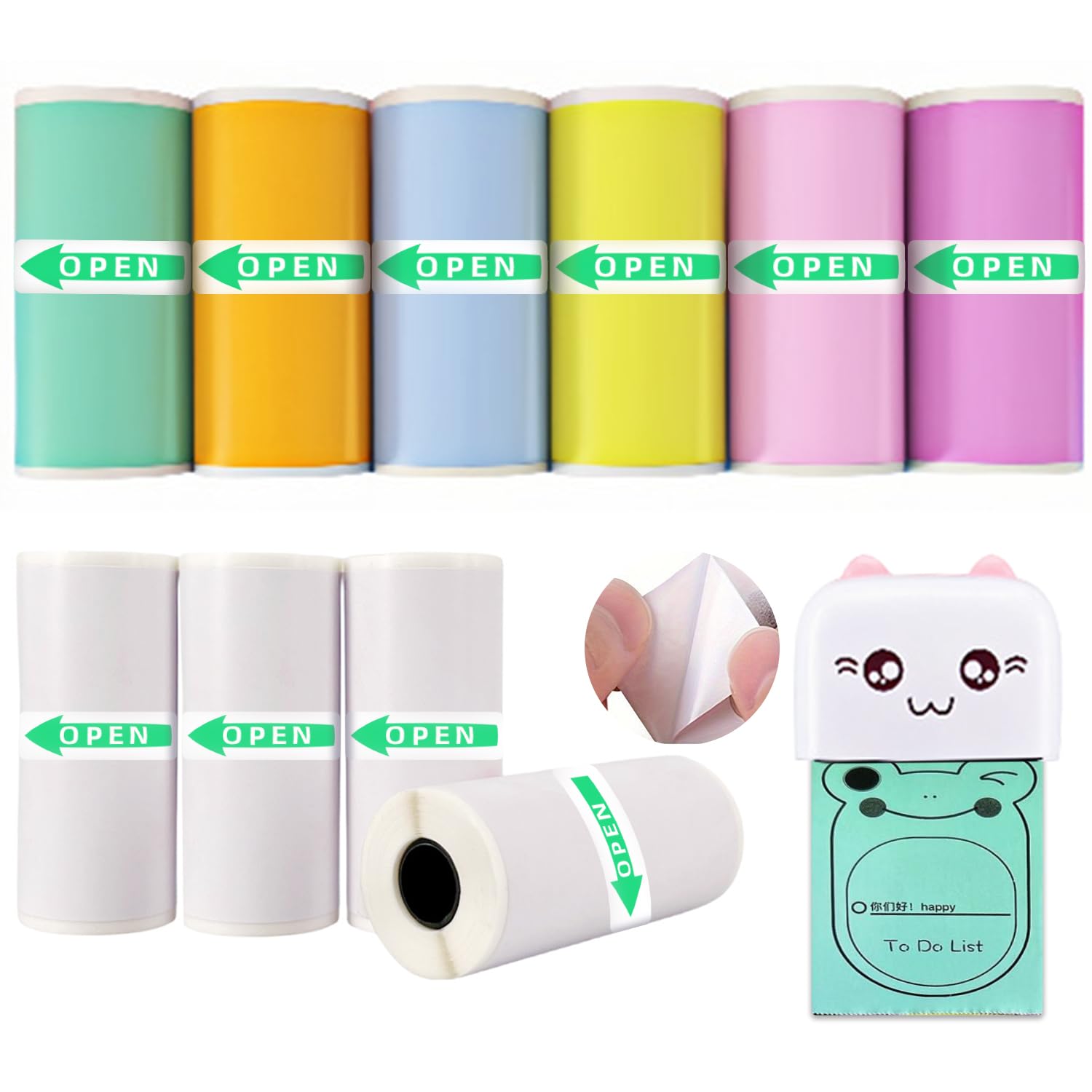 57x25mm Thermal Sticker Paper, 10 Rolls for Mini Thermal Printers – Colorful Self-Adhesive Labels, Compatible with Mini Printers &amp; Label Makers, for DIY, Office, Kids' Cameras