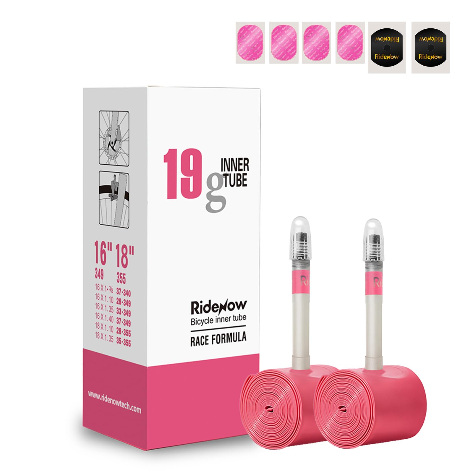 RideNow Folding Bike Inner Tube TPU Bicycle Inner Tube Pack of 2, 19 g 16/18 Inch (346-355 mm) Tubes, Ultralight Inner Tube with Presta Valve 45 mm/65 mm