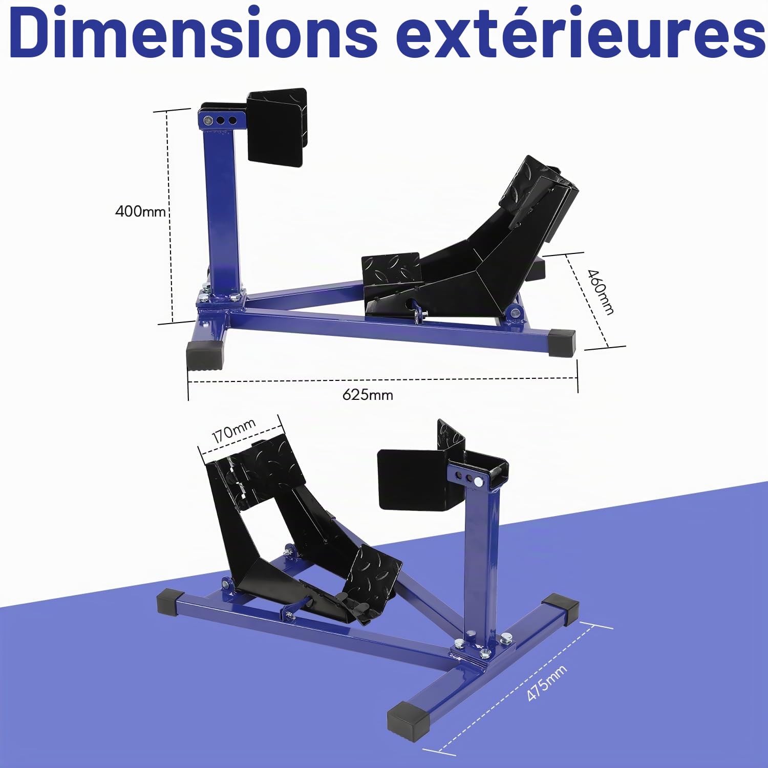 Support de montage, pince de roue avant de moto, support de moto, convient pour pneus de 17 à 21 pouces, rail d'aide au chargement, bleu, 1 pièce