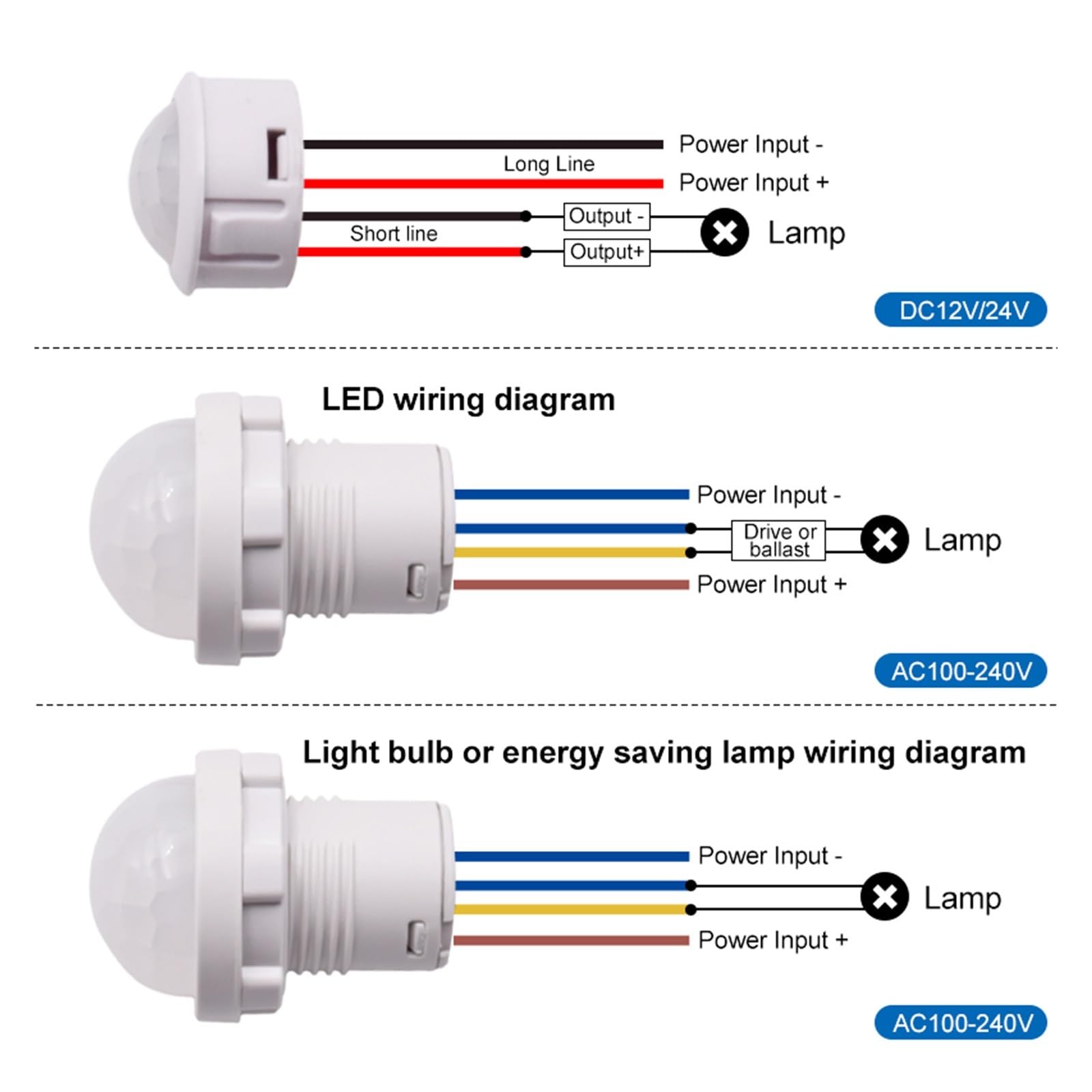 INTERRUTTORE RILEVATORE SENSORE Di Movimento PIR Corpo Automatico 3-5 M Per Luce LED I EUR 6,67 - Foto 11