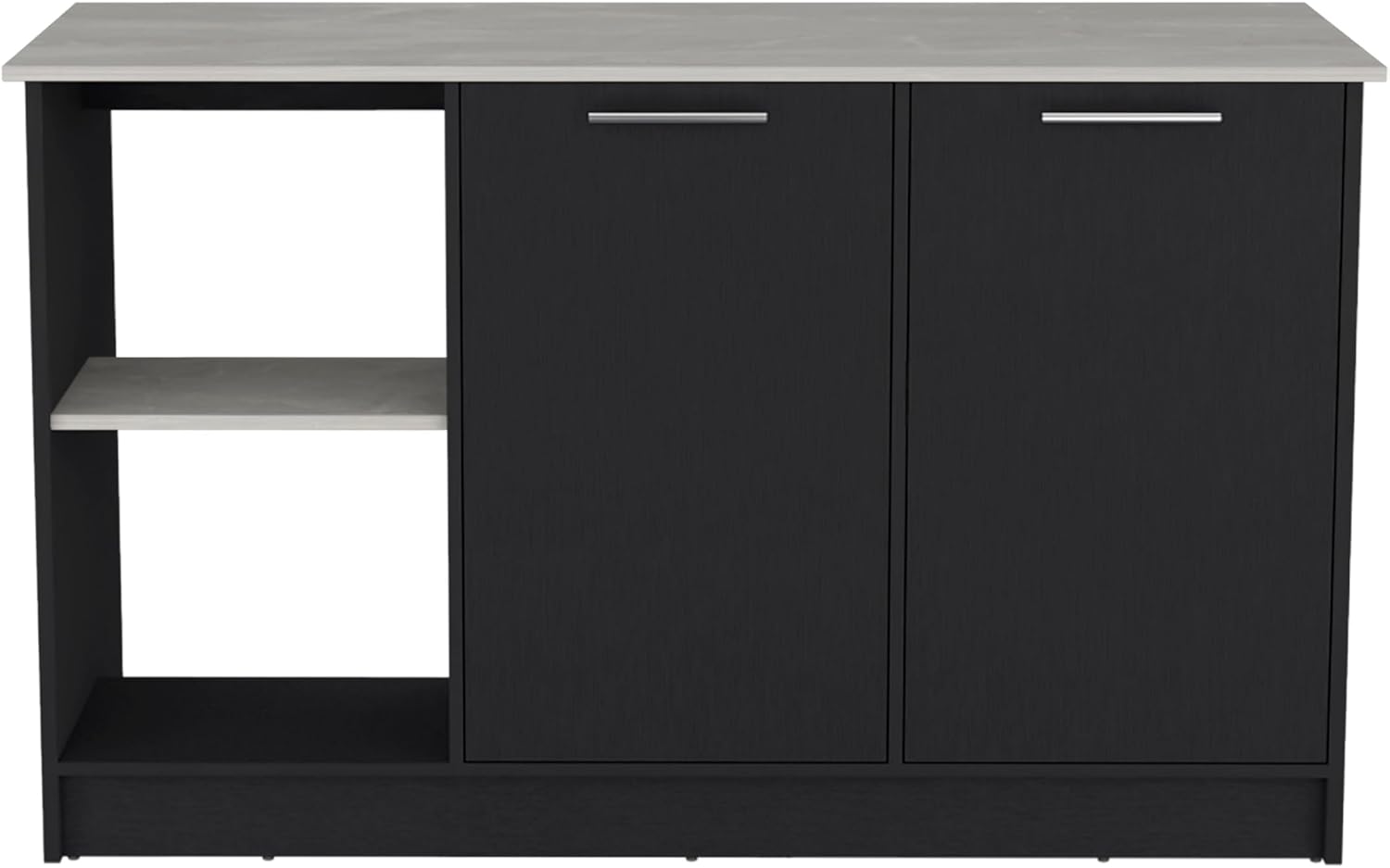 Juniper Kitchen Island with Large Prep and Serving Top, Double-Door Cabinet with Interior Shelves, Dual Open Storage Shelves and Modern Space-Saving Design for Enhanced Organization, Meal Preparation