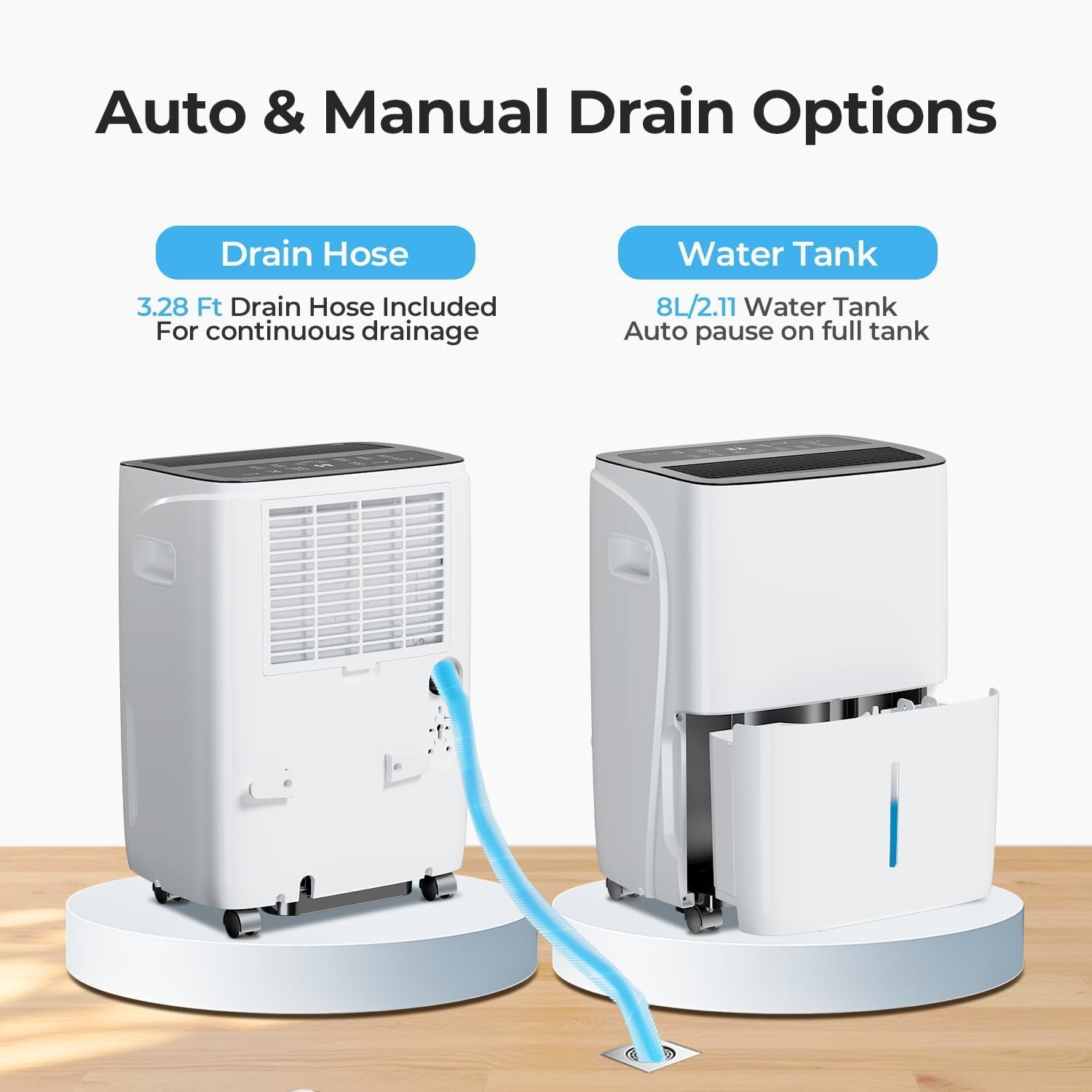 COWSAR 150 Pint Dehumidifier for Home Office Basement with Drain Hose, Energy Saving, Front LED Display, 8L Water Tank, Ideal for Spaces up to 7500 Sq. Ft., Featuring Auto Defrost,3 Modes, 24H Timer