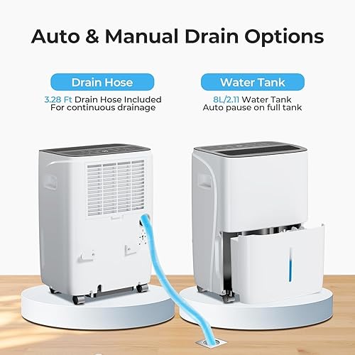 Miniatura 8 de COWSAR Deshumidificador de ahorro de energía de 150 pintas para el hogar y el sótano con manguera de drenaje, pantalla LED frontal y tanque de agua