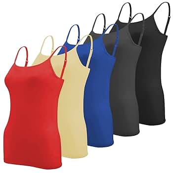 Sexy Basics Women's 5 Pack Cotton Rayon Stretch Cami Tank