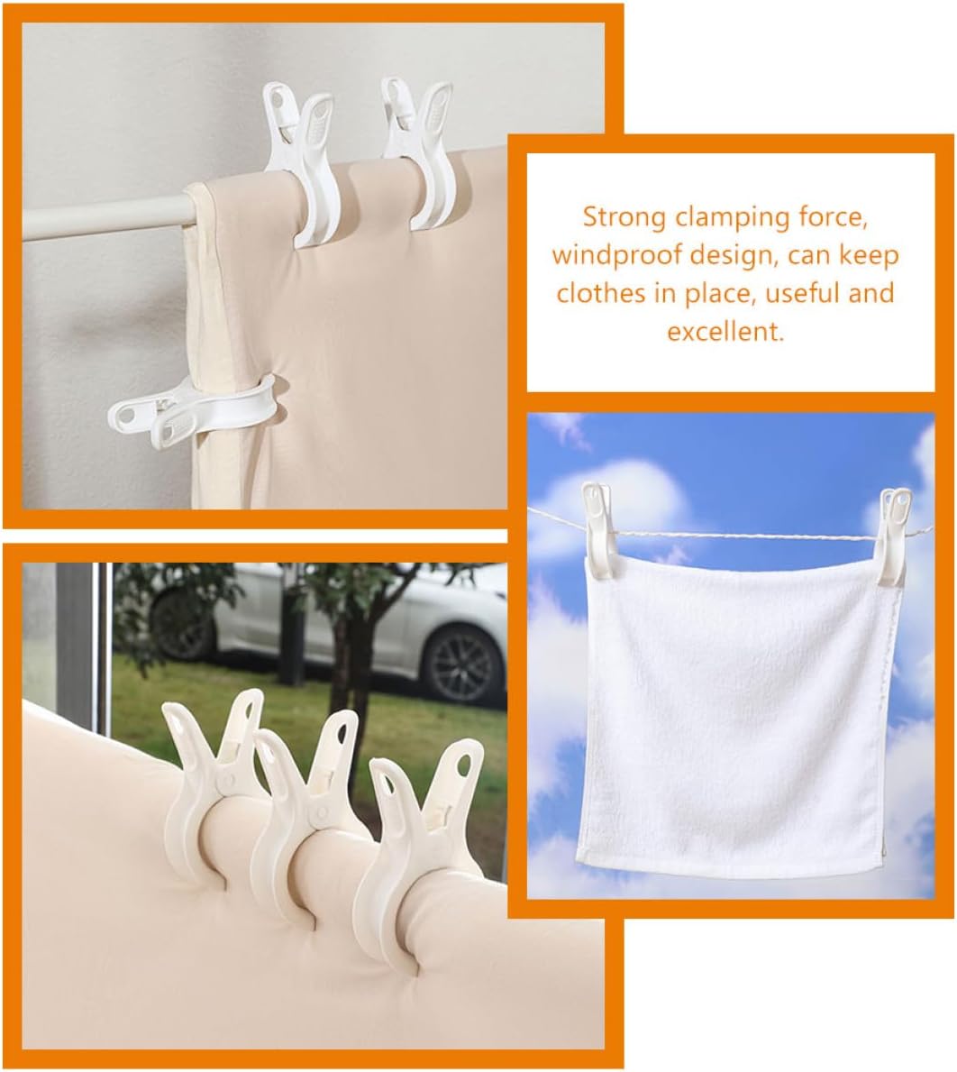 24Pcs Windproof Plastic Clothes Clips for Laundry and Beach Towels Large Strong Grip Quilt Drying Pins Reusable Lightweight Clothespins with Multi-Color for Home Balcony and