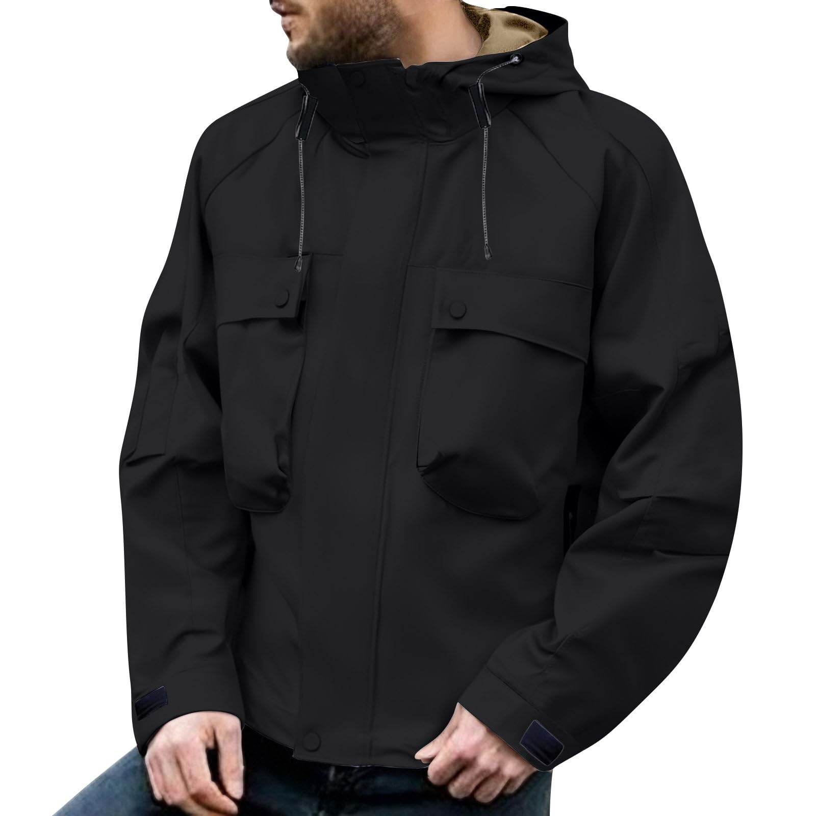 Generisch Giacca impermeabile da uomo, sottile, leggera, in softshell, con cappuccio, giacca a vento con tasche, tinta unita, per attività all'aperto, con coulisse, per il tempo libero, traspirante