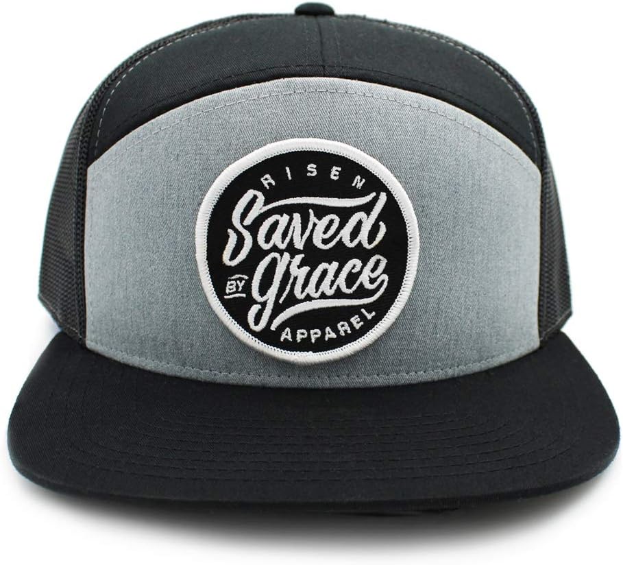 Fonowt Risen Apparel Saved by Grace Christian Trucker hat Cap Bible Snapback Gray