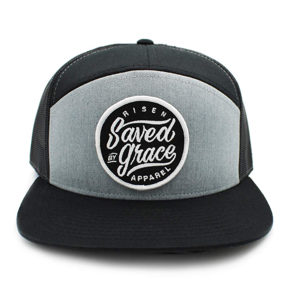 Fonowt Risen Apparel Saved by Grace Christian Trucker hat Cap Bible Snapback Gray